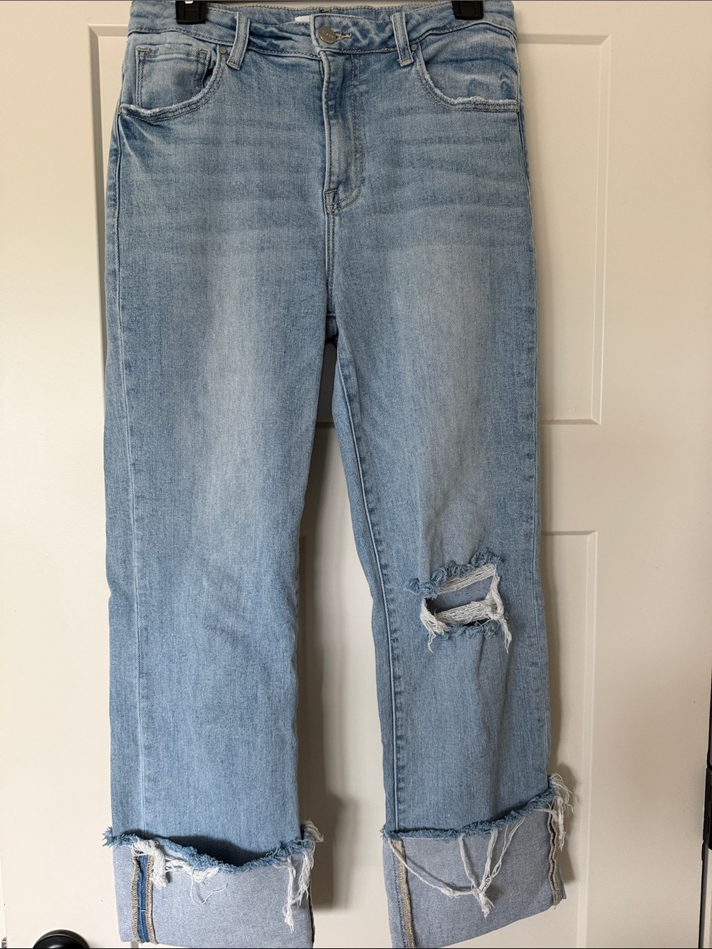 Risen Jeans - High Rise Wide Cuffed Straight Leg Jeans - size 9